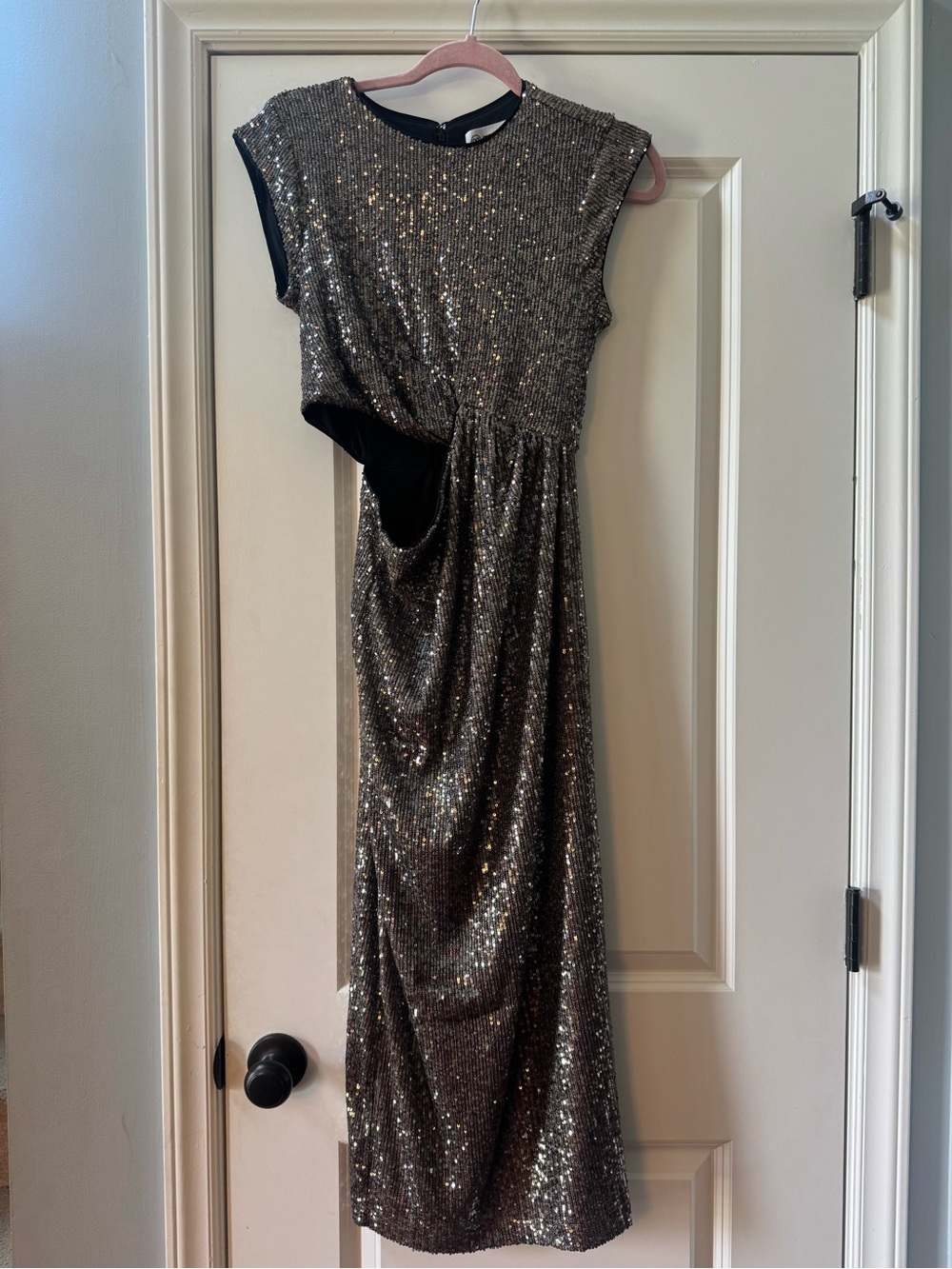 The Drop Silver Pewter Sequin Side Cutout Midi Dress Padma XS Party Cocktail NWT - Picture 5 of 7